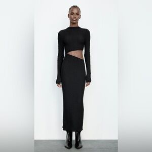Zara Sexy Black Textured Long Sleeve Cut-Out Dress Size Small NEW with Tags